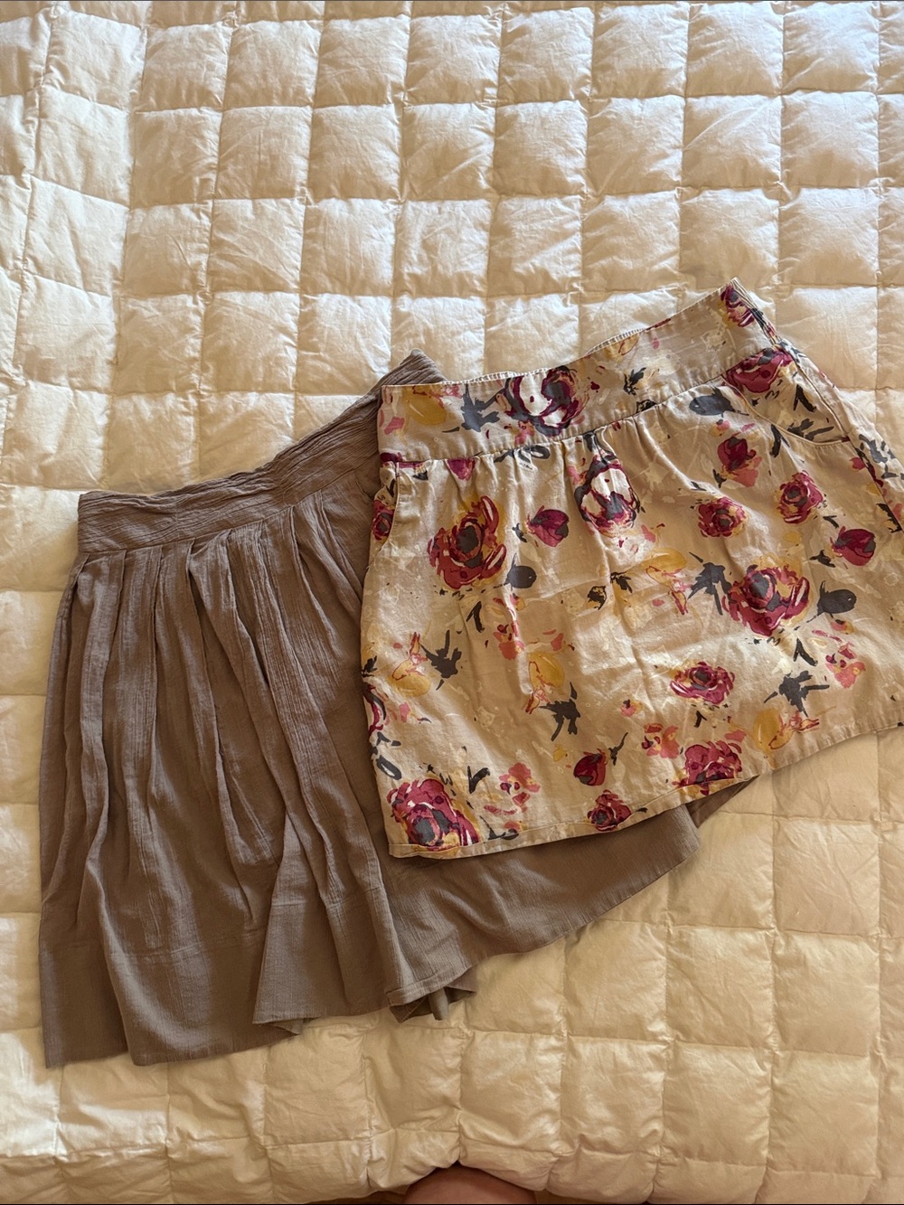 Neutral Taupe Skirt & Floral Mini Skirt Set
